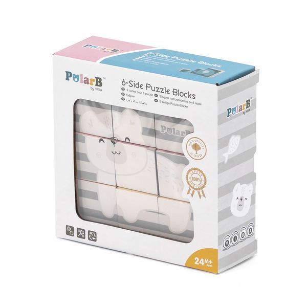 Cuburi puzzle din lemn Viga Toys PolarB Animals (44024)