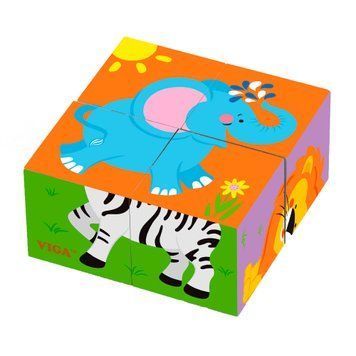 Cuburi puzzle din lemn Viga Toys Animals (50836)