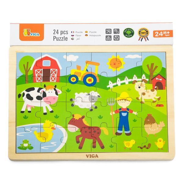 Puzzle din lemn Viga Toys Farm, 24 el. (50197)