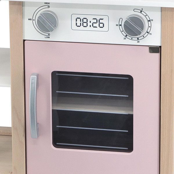 Bucătărie din lemn pentru copii cu vase Viga Toys PolarB roz (44046)