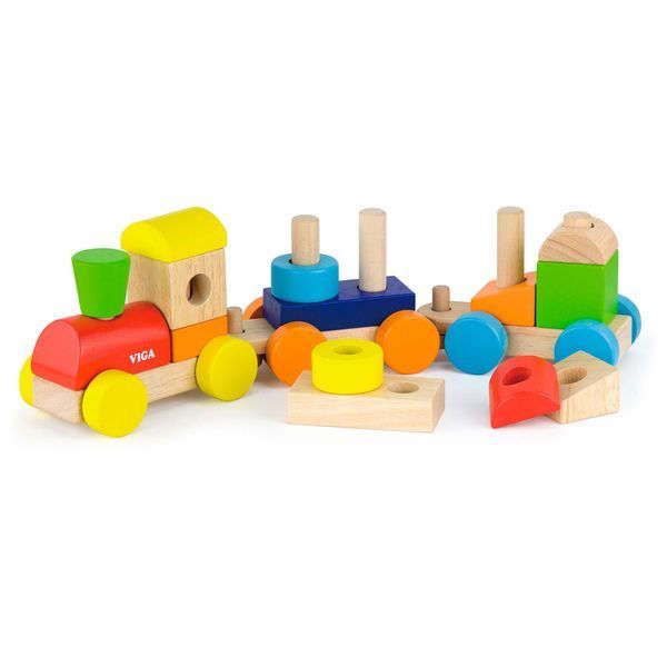 Cuburi colorate tren din lemn Viga Toys (51610) 51610 fotografie