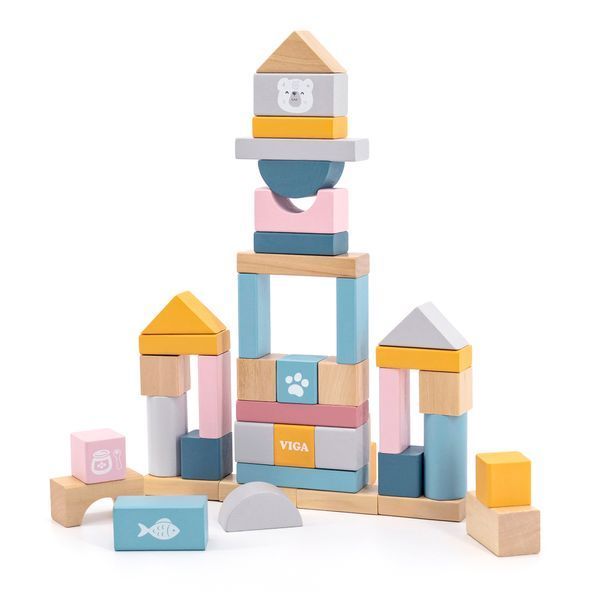 Cuburi de lemn PolarB Pastel blocuri 2,5 cm 60 el. (44010)
